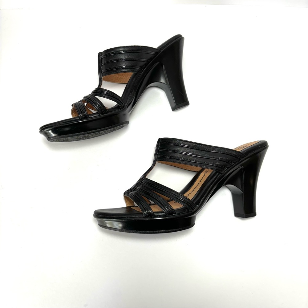 Söfft Black Leather Platform Slide Sandal 3” Heel Comfort Dressy NEW Size 8 Chic